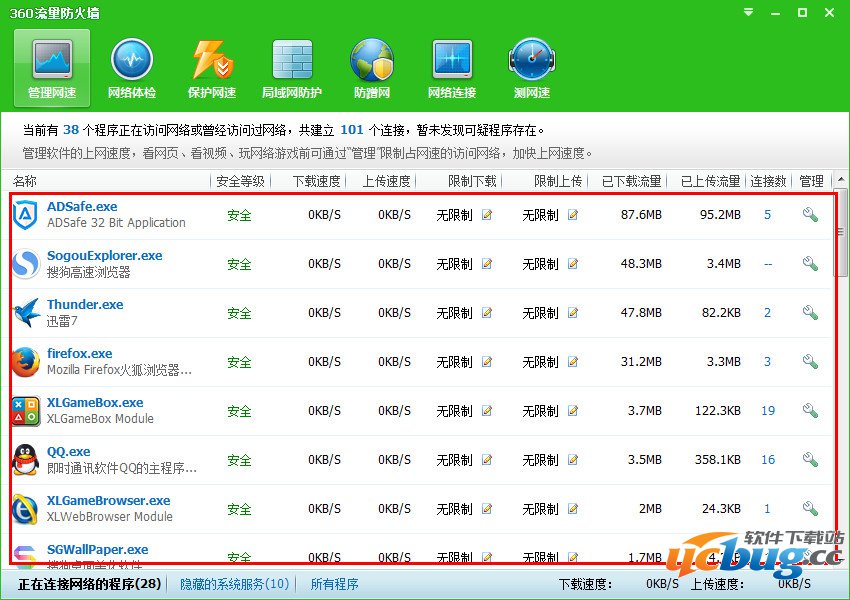 在“管理网速”中就可以查看到详细的流量监控信息